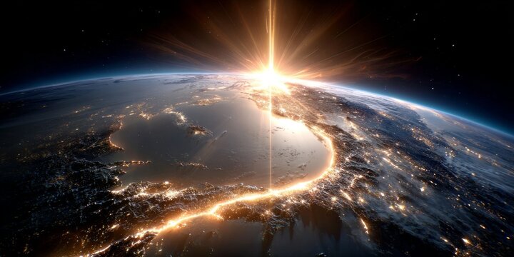 Nuclear explosion illuminating planet earth from space