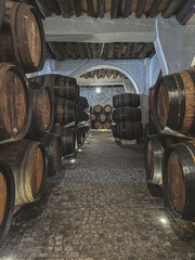 Romantic backstreet, side street or alley in historic old town of Porto Oporto, Portugal with...