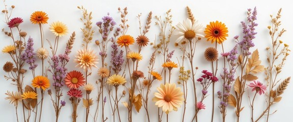 Watercolor beautiful floral set with watercolor hand drawn gentle autumn fall flowers. Stock floral illustration. Nature art isolated on white background. illustration for design, print, background