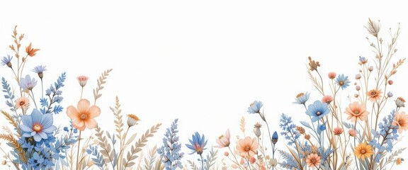 Watercolor beautiful floral set with watercolor hand drawn gentle autumn fall flowers. Stock floral illustration. Nature art isolated on white background. illustration for design, print, background