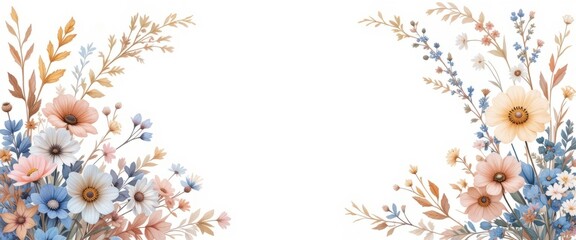 Watercolor beautiful floral set with watercolor hand drawn gentle autumn fall flowers. Stock floral illustration. Nature art isolated on white background. illustration for design, print, background