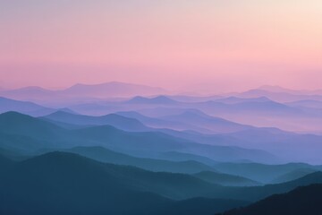 Obraz premium Mountain layers fade into the light purple sky at dusk, with gradient detail