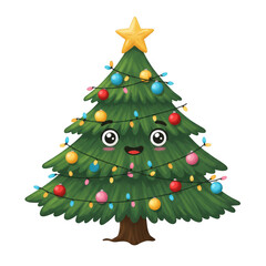 Fototapeta premium Cute christmas tree with face isolated on transparent background