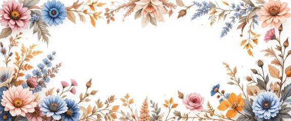 Watercolor beautiful floral set with watercolor hand drawn gentle autumn fall flowers. Stock floral illustration. Nature art isolated on white background. illustration for design, print, background