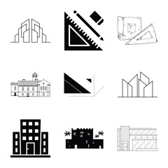 Obraz premium Architectural Designs And Buildings Collection Vector Illustration Outlines In Black And White