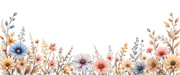 Watercolor beautiful floral set with watercolor hand drawn gentle autumn fall flowers. Stock floral illustration. Nature art isolated on white background. illustration for design, print, background