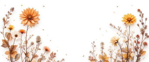 Watercolor beautiful floral set with watercolor hand drawn gentle autumn fall flowers. Stock floral illustration. Nature art isolated on white background. illustration for design, print, background
