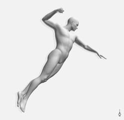 Leadership, freedom or development concept. Jumping man. 3D human body model. Design for sport. Vector illustration composed of particles.