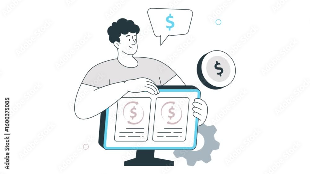 Poster transactions processing 2d flat animation