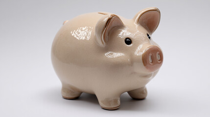 Obraz premium Financial concept image showing a piggy bank in sharp detail, isolated on white for promotional or educational use.