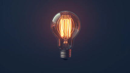 Close-up of light bulb glowing in dark room, minimalist decor, modern industrial design