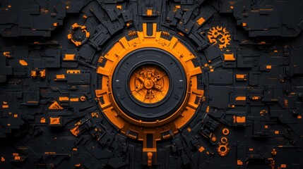 Abstract 3D Render: Black and Orange Futuristic Machine