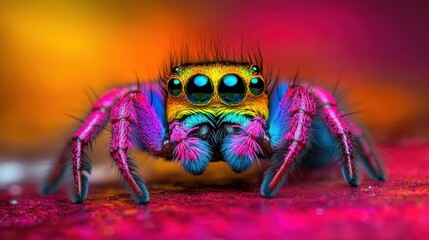 Vibrant Rainbow Spider Macro Photography