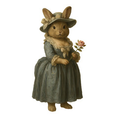 Obraz premium PNG Charming rabbit in vintage attire.