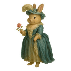 Obraz premium PNG Vintage rabbit in elegant attire.
