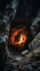 Illuminated Cave Interior with Firelight