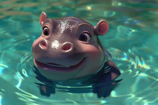 baby hippopotamu, AI generated video