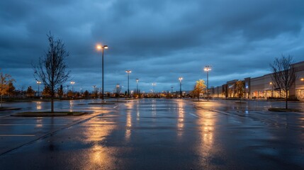 Empty parking lot at twilight