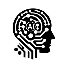 Artificial intelligence head logo vector illustration template, simple icon of technology, sticker design