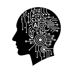 Artificial intelligence head logo vector illustration template, simple icon of technology, sticker design