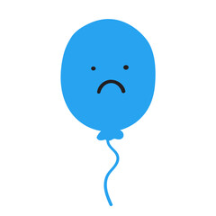 Blue balloon. Sad face. Flat vector design. Illustration on white background.
