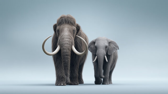 This Mammoth alongside a juvenile elephant, illustrating evolutionary links between species.