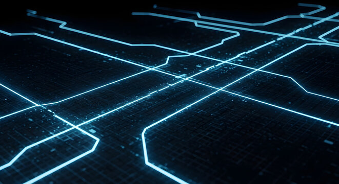 Futuristic technology background with glowing blue digital circuit pathways