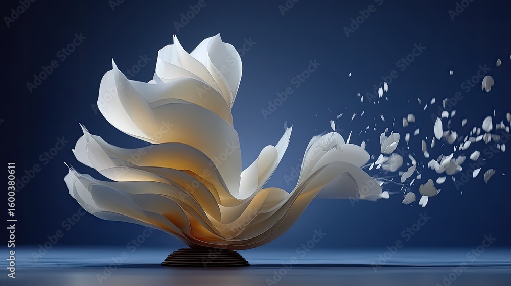 Poster abstract floating paper fold concept with clean light