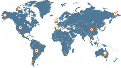 “Vector image of a world map with small work–from–home icons at various points, clean lines—no legends or text.”

