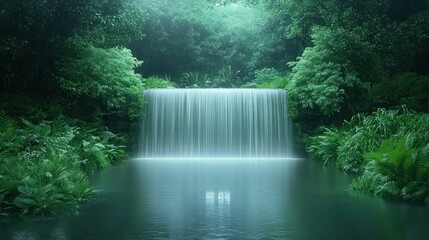 Serene Waterfall in Lush Green Forest