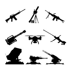 Flat vector weapon icon set for guns, war or military theme projects