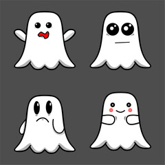 Obraz premium Cute Cartoon Ghost Characters with Different Emotions