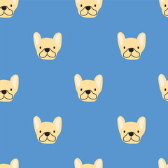 Obraz premium French bulldog. Seamless pattern. Flat hand drawn illustration on blue background.