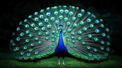 Majestic Peacock Display: A Symphony of Blues and Greens