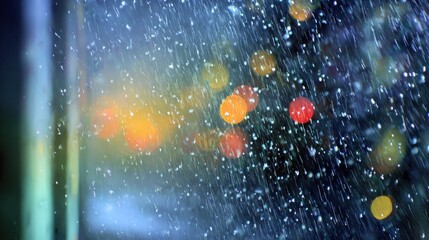 Rainy night city lights through window (1)