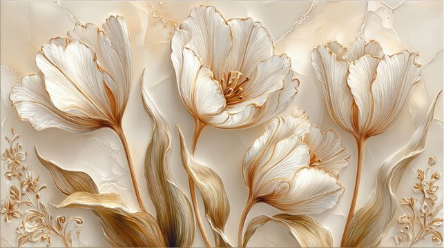 Elegant White And Gold Tulips Design - Powered by Adobe