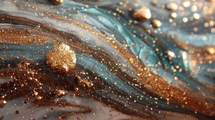 Abstract swirls of gold, teal, and brown