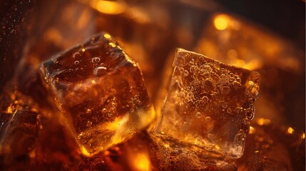 Close-up ice cubes in a drink