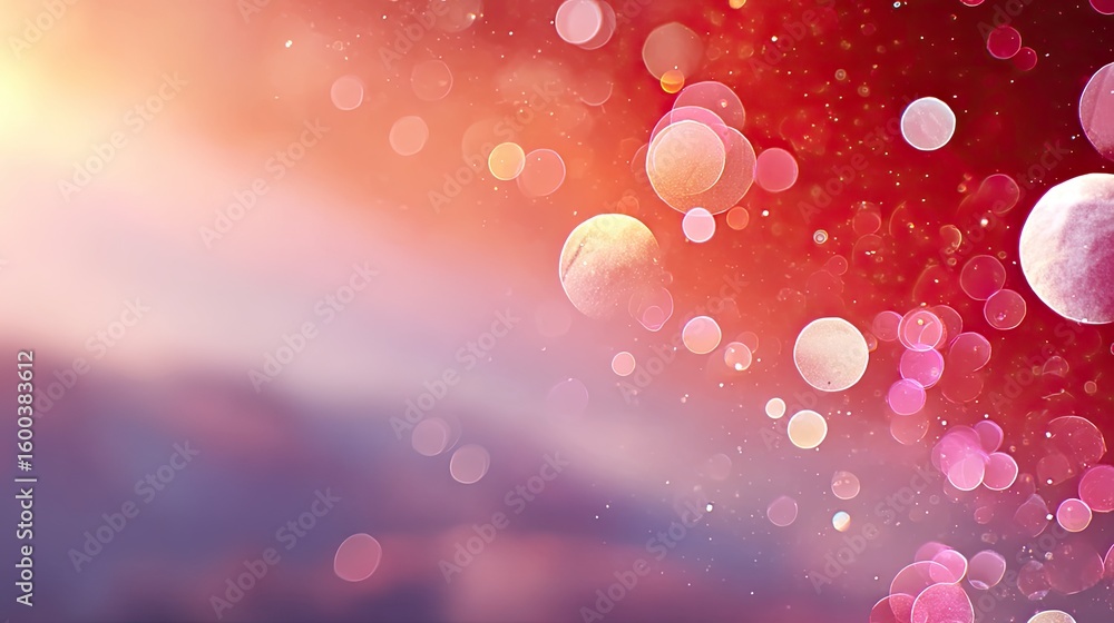 Poster abstract red pink and orange gradient background with bokeh lights