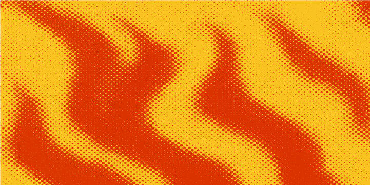 Abstract fire flames vector art with a halftone circle pattern and vibrant orange and yellow tones