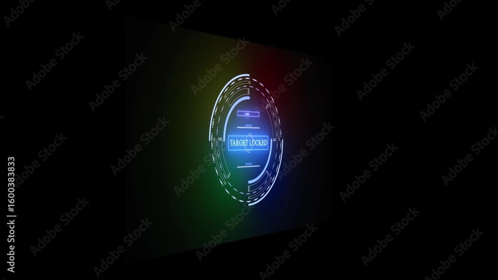 Poster glowing of beautiful neon color and target locked a risk concept button on a visual display. artific