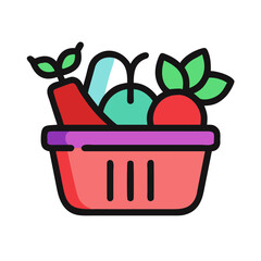 llustration of a store with three connected shopping baskets below, concept image
