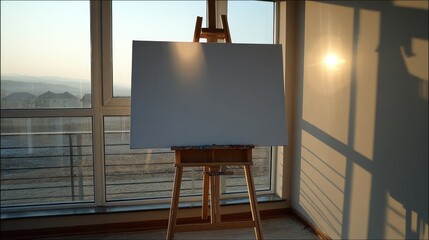 Empty canvas on easel by window