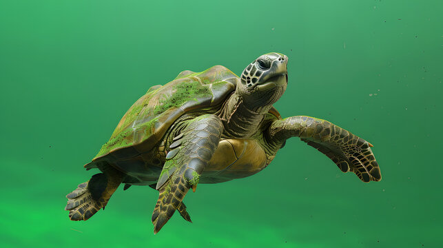 archelon giant ancient turtle swimming in green screen