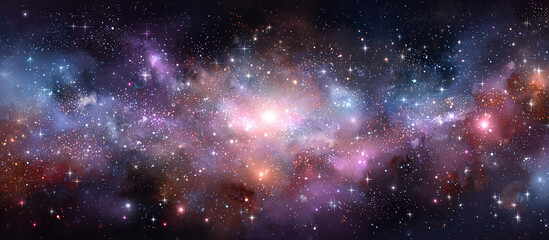 A colorful frame with a star in the center and other stars surrounding it.A nebula in space, centered in the frame, surrounded by stars and galaxies.