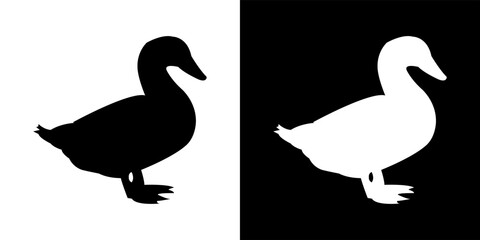Duck Silhouette Illustration in Black and White – Symmetrical Animal Vector Design
