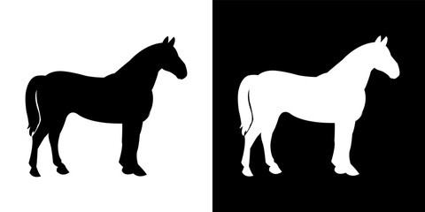 Horse Silhouette in Black and White Contrast – Vector Illustration
