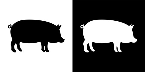 Pig Silhouette in Black and White Contrast – Vector Illustration