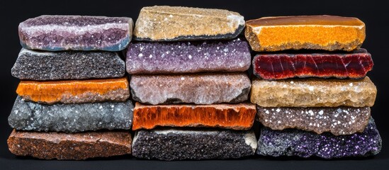 Vibrant Gemstone Collection: A Stack of Polished Agate and Amethyst Slices