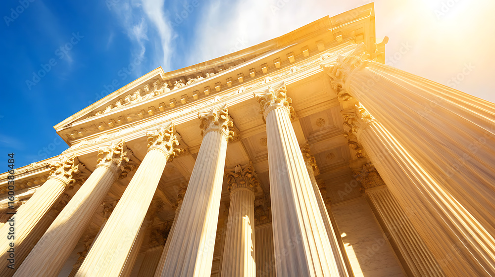 Aufkleber majestic architecture: colonnade against a sunny sky. elegant columns with intricate details under b